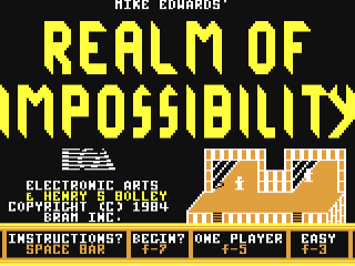 Realm of Impossibility title screen for Commodore 64